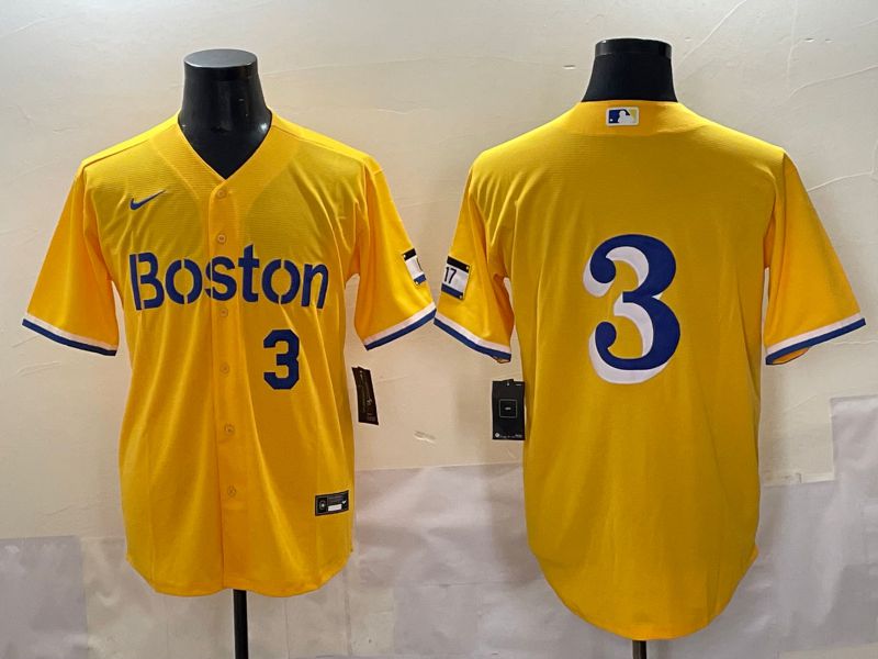 Men 2025 Boston Red Sox #3 No Name Yellow City Edition Nike MLB Jersey style 5